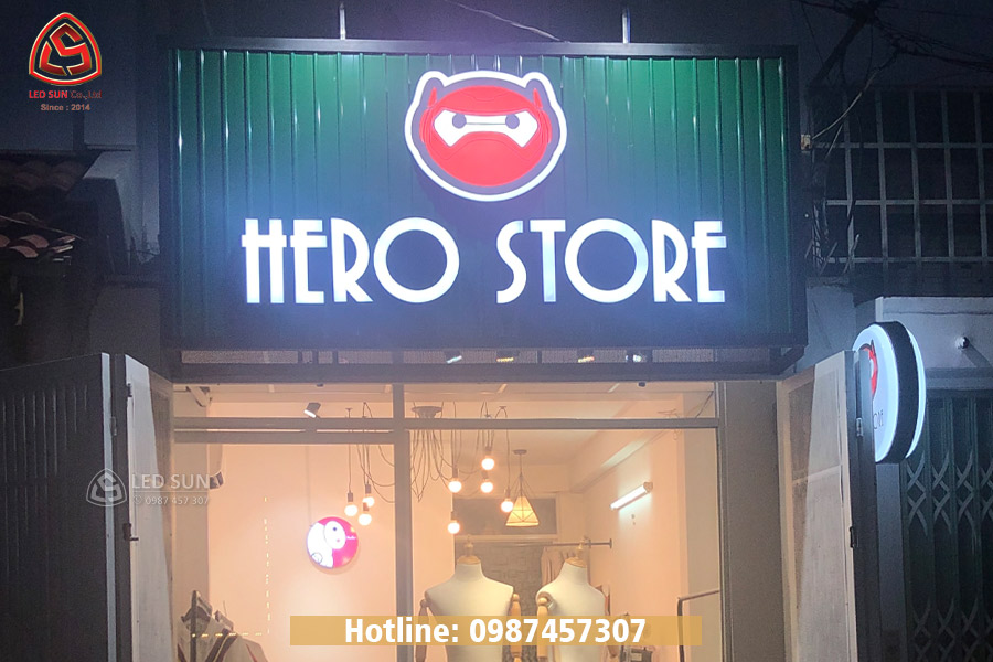 Bảng hiệu tôn sóng chữ nổi đèn led cho Hero Store